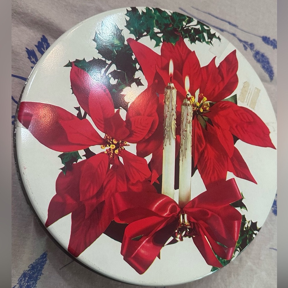 Festive Poinsettia Holiday Tin with Candles - Red & Green